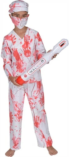 OP-Kostüm Blutig (Bluse,Hose,Kappe,Mundkappe)