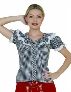 Trachtenbluse Oktoberfest Schwarz/weiss
