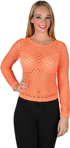 Shirt Langarm Löcher Neon Orange