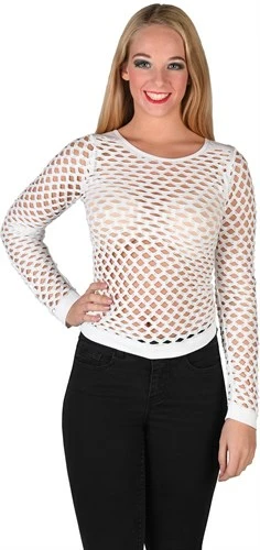 Shirt Langarm Löcher Weiß