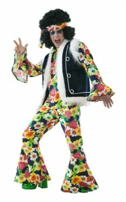 Hippie Flower Power 4-tlg (Bluse, Hose, Weste, Stirnband)